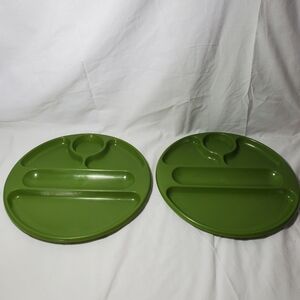 Avocado Green Vintage Retro Divided Sectional Picnic Camping Plates, Set of 2